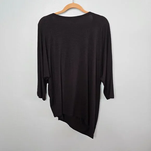 Eileen Fisher Asymmetrical Hem V-Neck Top, Black , Large - Picture 3 of 6